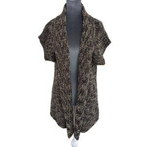 Coldwater Creek Wms L 14 Black Gold Metallic Knit Open Front Cardigan Vest